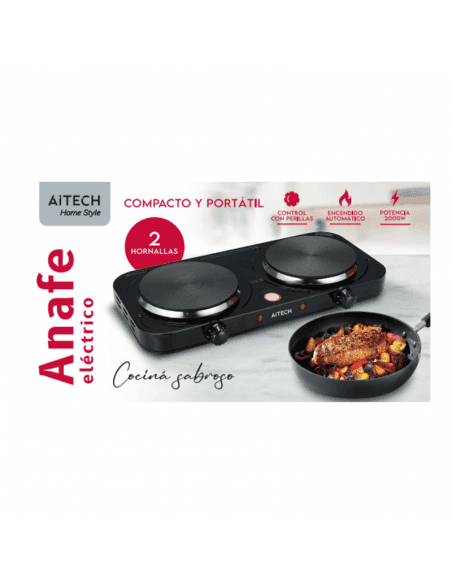 ANAFE ELECTRICO AITECH 2 HORNALLAS PORTATIL CONTROL - Imagen 1